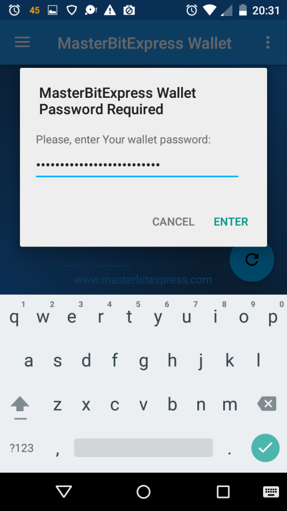 To provide the defined password is required for dealing with the Bitcoins associated to the MasterBitExpress Bitcoin Wallet