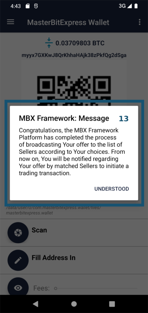 MasterBitExpress Trading Platform - Buyer has completed broadcasting the offer to the selected seller(s)