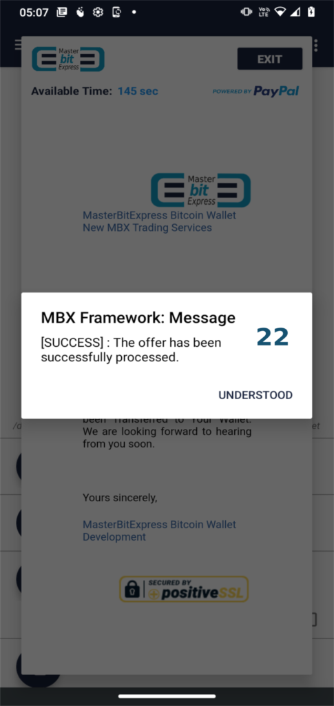 MasterBitExpress Trading Platform - Buyer successfully paid