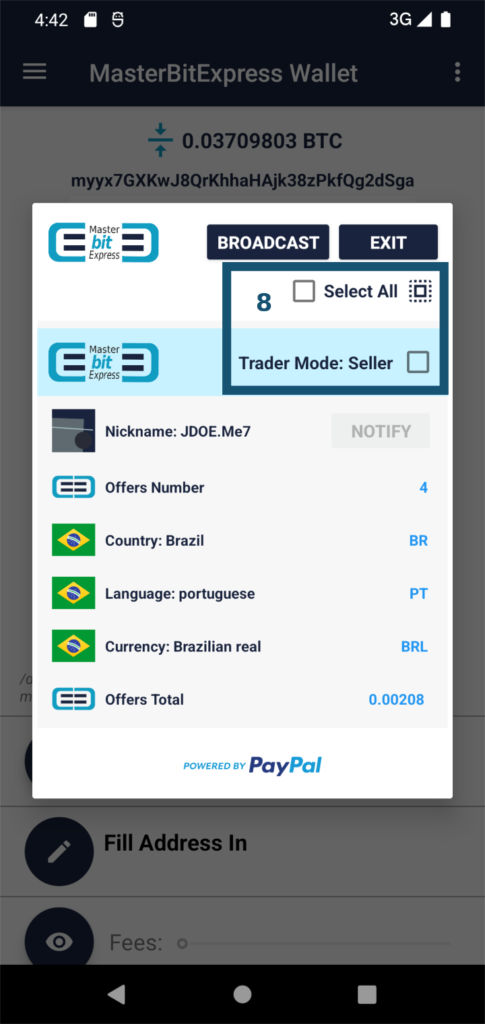 MasterBitExpress Trading Platform - After aggregation a seller matching buyer offer