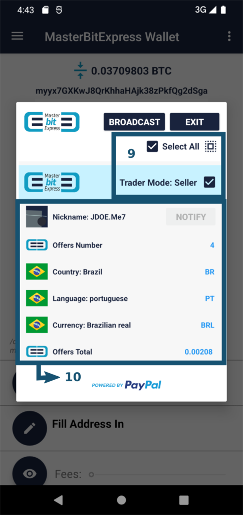 MasterBitExpress Trading Platform - After aggregation buyer choosing specific seller observing data